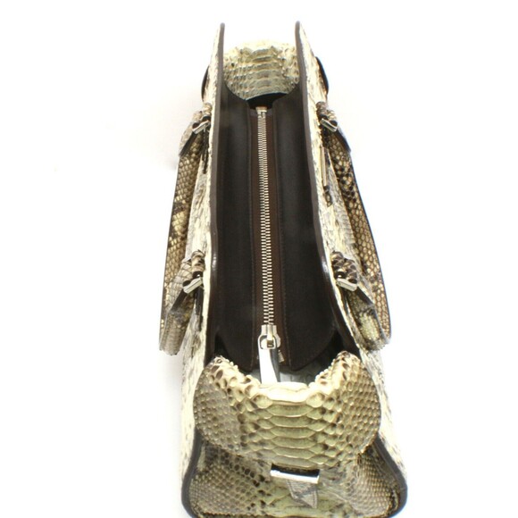 Michael Kors Gia Satchel Python Black And Beige Leather Bag Handbag Purse - Picture 5 of 9